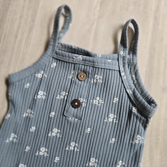 Toddler Baby Girl Floral Set Dusty Blue Sleeveless Onesie Bloomer Summer Outfit - Picture 3 of 8